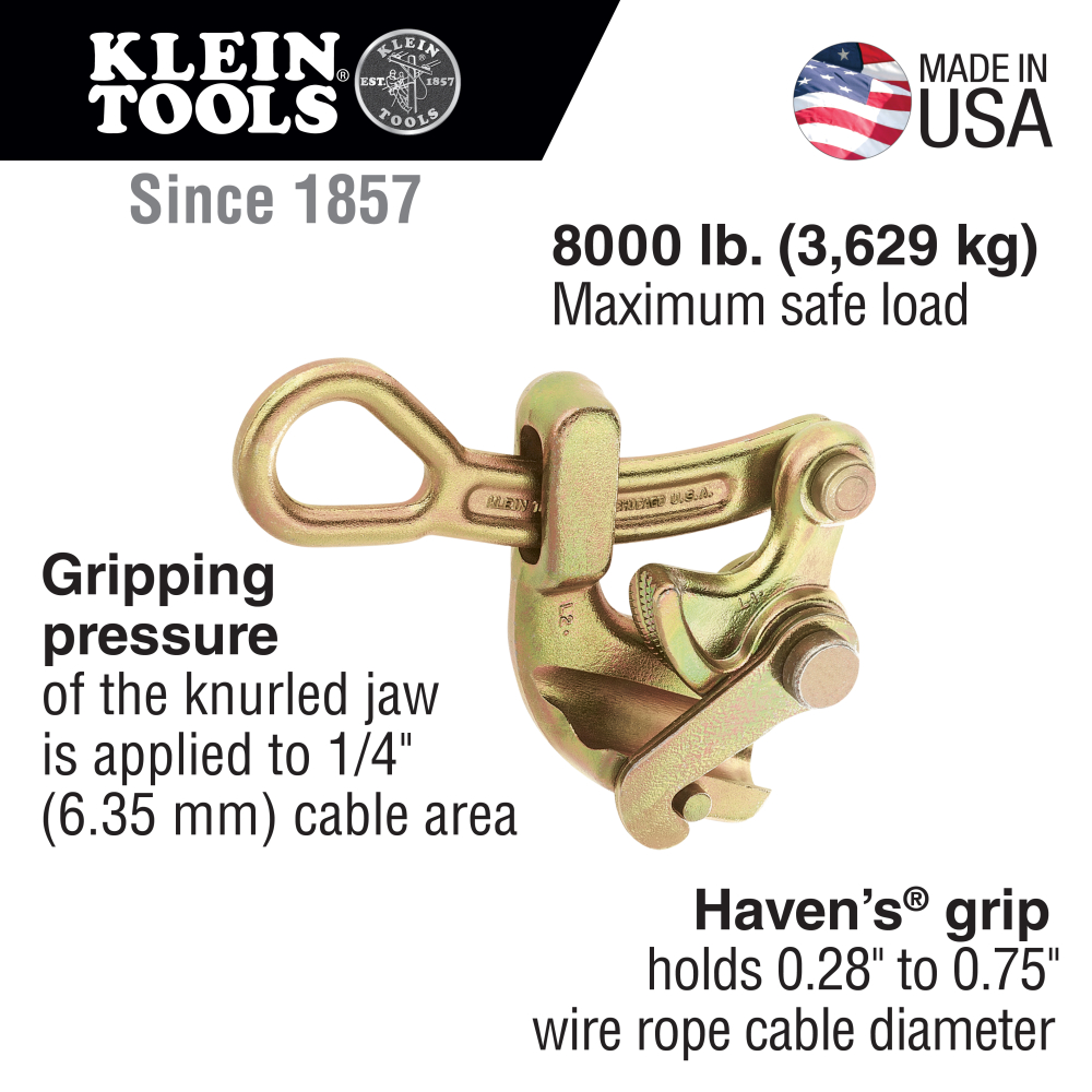 Haven's™ Grip for Wire Rope, 1.9 cm - 1625-20 | Klein Tools Europe
