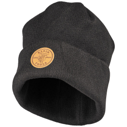 60569 Heavy Knit Hat, Black, Leather Logo